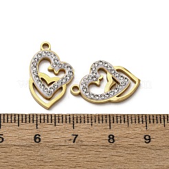 304ステンレススチール粘土ラインストーンペンダント  ハート  イオンプレーティング（ip）  ゴールドカラー  19.5x12.5x2.5mm  穴：1.6mm&nbsp;STAS-P406-17J-G