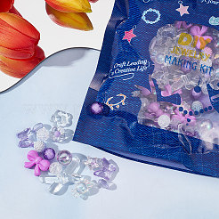 DIYかわいいビーズストレッチブレスレット作成キット  花 & 星 & ちょう結び & ハート & 蝶 & キャンディーアクリルビーズを含む  伸縮性のある糸  パープル  10.5x11x7mm  穴：1.5mm  ビーズ：150個/袋&nbsp;DIY-SC0020-60B