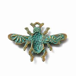 合金のチベット風チャーム  蜂  アンティークブロンズ＆グリーングリーン  23.5x32x2.5mm  穴：2mm&nbsp;LS-FIND-WH0034-33ABG