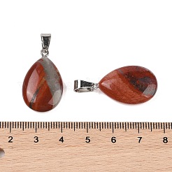 ティアドロップナチュラルレッドレインボージャスパーペンダント  プラチナトーンの真鍮パーツ  25~29x16~17x5~6mm  穴：2x7mm&nbsp;G-Q368-20