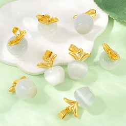キャッツアイペンダント  黄金トーン合金パーツ  アップルチャーム  ホワイト  20x14mm&nbsp;FIND-SZC0010-536