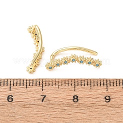 真鍮マイクロペーブキュービックジルコニアスタッドクローラーイヤリング  花  18KGP本金メッキ  カドミウムフリー＆鉛フリー  長持ちメッキ  ラックめっき  ディープスカイブルー  18x5x7mm&nbsp;KK-CBAA351-18G-02