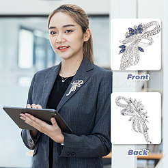 女性用フラワー合金ラインストーンスカーフバックルクリップ2個、2色  衣類のスカーフのための分厚い広いクラスプホルダー  プラチナ·ゴールデン  69x28x15mm  1pc /カラー&nbsp;JEWB-FH0001-52