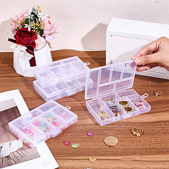 4個 6グリッド透明ポリプロピレン(PP)収納ボックスオーガナイザー  化粧品用ジュエリービーズ丸薬工芸品  長方形  透明  8.6x13.3x2.35cm&nbsp;CON-PA0001-11