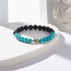 Round Synthetic Turquoise & Natural Lava Rock Stretch Bracelet&nbsp;BJEW-JB07470-05