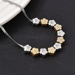 Duo Tone 304 Stainless Steel Micro Pave Clear Cubic Zirconia Beaded Pendant Flat Snake Chain Necklaces&nbsp;SA-CBAB122-01B