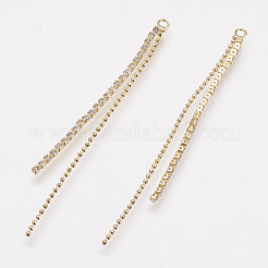 ビッグペンダントラインストーン  真鍮パーツ  本金メッキ  透明  65~70x1~1.5mm  穴：2mm&nbsp;KK-F731-40B