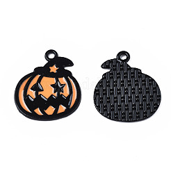 スプレープリント合金エナメルチャーム  カドミウムフリー＆ニッケルフリー＆鉛フリー  ハロウィン  カボチャ  ブラック  23x20x1mm  穴：1.8mm&nbsp;LS-PALLOY-N164-020B