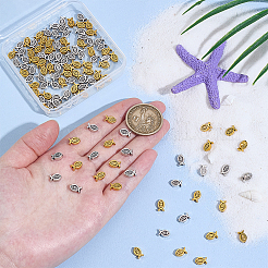120個2色チベット風合金ビーズ  イクシス魚  ミックスカラー  8x5x3mm  穴：1.2mm  60個/カラー&nbsp;FIND-PH0026-22