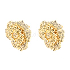 Valentine's Day Flower Brass Micro Pave Clear Cubic Zirconia Stud Earrings&nbsp;EJEW-T051-02G