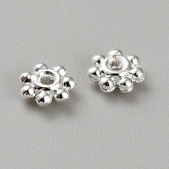 真鍮ビーズ  花  925銀メッキ  5x1.8mm  穴：1.2mm  100個/セット&nbsp;KK-WH0054-90B