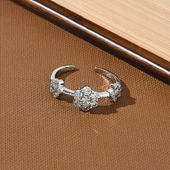 Brass Micro Pave Cubic Zirconia Cuff Open Rings&nbsp;RJEW-C163-22P