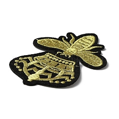 王冠 & ミツバチ 模様 コンピュータ刺繍布 アイロン接着/縫い付けパッチ  マスクと衣装のアクセサリー  ゴールド  83x60x1.6mm&nbsp;PATC-WH0010-11A