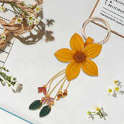 革と合金のキーホルダー  花  ゴールド  190mm。&nbsp;HJEW-WH20022-04A-04