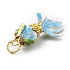 真鍮チャーム  丸カン付き  金魚チャーム  芝生の緑  41x18x14mm  穴：5.4mm&nbsp;FIND-WH0417-07A