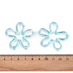 メッキUVアクリルビーズ  虹色の  花  淡いターコイズ  43x43x6.5mm  穴：1.8mm&nbsp;LS-TACR-S161-04C