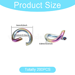 イオンプレーティング（IP）304ステンレス鋼オープン丸カン  虹色  20ゲージ  5x0.8mm  内径：3.4mm  200個/セット&nbsp;STAS-CA0002-21B