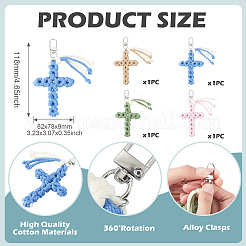 4Pcs Cotton Cross Pendant Decorations&nbsp;HJEW-TA00444