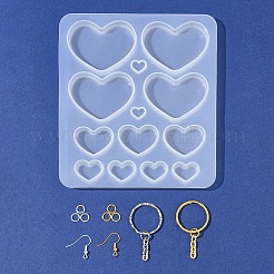 DIYジュエリー作りパーツキット  ハートのシリコンカボション型を含む  アイアン製キーリング  真鍮のピアスフックと丸カン  プラチナ·ゴールデン  135x120x8.5mm&nbsp;DIY-FS0008-41