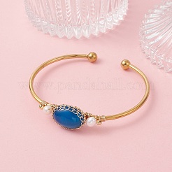 Wire Wrapped Natural Agate Cuff Bangles&nbsp;BJEW-TA00742-03