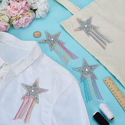 4Pcs 4 Styles Tassel Star Resin Rhinestone Iron on/Sew On Patches&nbsp;PATC-FG0002-95