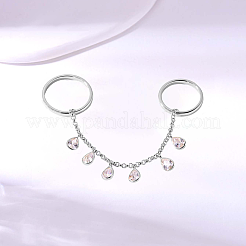女性用真鍮パヴェキュービックジルコニア指輪  ティアドロップ  銀  涙：8x5.2 mm  指輪1：内径16mm  指輪2：内径17mm&nbsp;JM9814-1