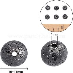 電気メッキされた天然溶岩岩ビーズ  ラウンド  バンピー  ガンメタ色メッキ  10~11mm  穴：1mm  76個/箱&nbsp;G-NB0001-91C
