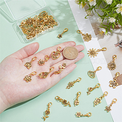40個 20スタイルの花の合金ペンダント装飾  合金製カニカン付き  アンティークゴールデン＆ゴールデン  25~31mm  2個/スタイル&nbsp;HJEW-PH02115