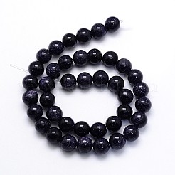 合成ブルーゴールドストーンラウンドビーズ連売り  8mm  穴：1mm  約48個/連  14.17インチ&nbsp;G-O047-11-8mm