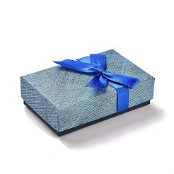 厚紙ジュエリーセット梱包箱  内部のスポンジ  リング用  小さな時計  ネックレス  イヤリング  ブレスレット  ちょう結びの長方形  藤紫色  8.35x5.5x2.55~3cm&nbsp;X-CON-Z006-01E