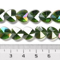 電気メッキガラスビーズセット  ハート  多面カット  ライムグリーン  10x10x6mm  穴：1.2mm  約78~80個/連  28.82~28.94''（73.2~73.5センチメートル）&nbsp;EGLA-B004-01A-AB04