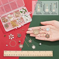 クリスマスの雪の結晶のイヤリング作りキット  ガラスパールとバイコーンビーズを含む  鉄棒リンクコネクター  合金リンクとペンダント  真鍮のピアスフック  ミックスカラー  162個/箱&nbsp;DIY-SC0022-84