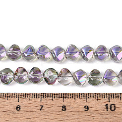電気メッキ透明ガラスビーズ連売り  ナゲット  半分メッキ  紫色のメディア  6.5x8x5mm  穴：0.9~1mm  約99~101個/連  24.61~25.39インチ（62.5~64.5cm）&nbsp;EGLA-N017-05A-A06
