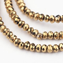 電気メッキガラスビーズ連売り  多面カット  ロンデル  黄金メッキ  3x2mm  穴：1mm  約135~140個/連  32~34cm&nbsp;X-EGLA-G014-2mm-FP02