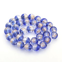 Handmade Two Tone Gold Sand Lampwork Round Beads Strands&nbsp;LAMP-O007-01A