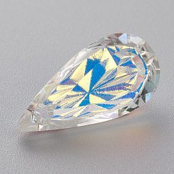 エンボスガラスラインストーンペンダント  ティアドロップ  多面カット  クリスタルAB  20x10x5.5mm  穴：1.5mm&nbsp;GLAA-J101-06B-001AB