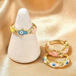 Brass Micro Pave Clear Cubic Zirconia Enamel Cuff Rings for Women&nbsp;RJEW-L113-038G