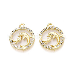 合金ラインストーンペンダント  リングとイルカのチャーム  ライトゴールド  22x18x2mm  穴：1.8mm&nbsp;FIND-N008-30KCG