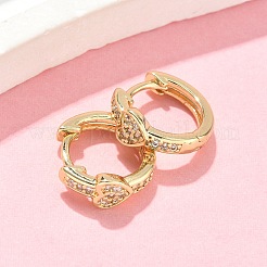 Heart Brass Micro Pave Clear Cubic Zirconia Hoop Earrings&nbsp;EJEW-Z102-31G