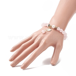 天然ローズクォーツ＆パールストレッチブレスレット  女性用合金エナメルシェルチャームブレスレット  内径：2インチ（5cm）&nbsp;BJEW-JB09224-01
