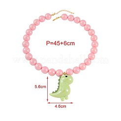 樹脂製恐竜ペンダント ピンク ラウンドビーズネックレス 女性用  ゴールドカラー  薄緑  17.72インチ（45cm）&nbsp;WG6D99C-01