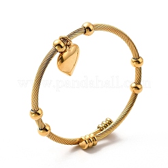 Ion Plating(IP) 304 Stainless Steel Heart Charms Cuff Bangle&nbsp;BJEW-P283-07G