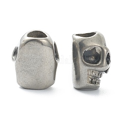 304ステンレススチールヨーロピアンビーズ  大穴ビーズ  スカル  アンティークシルバー  13.5x11.5x9.5mm  穴：4.5mm&nbsp;STAS-I181-118AS