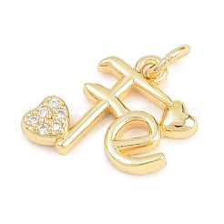 Brass Micro Pave Clear Cubic Zirconia Pendants&nbsp;KK-D258-39G-02