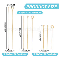 304ステンレス鋼のヘッドピン、アイピン、ボールヘッドピン  ゴールドカラー  74x72x17mm  240個/箱&nbsp;STAS-UN0002-55G
