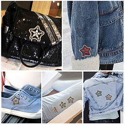6個 6色 コンピューター刺繍布 縫い付けパッチ  マスクと衣装のアクセサリー  アップリケ  ラインストーン付き  中空スター  ミックスカラー  52x54x7mm  1pc /カラー&nbsp;DIY-FG0002-37