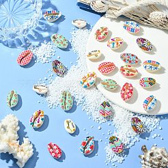 60Pcs 12 Styles Printed Natural Shell Beads&nbsp;BSHE-CJ0001-10