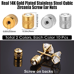 20Pcs 2 Colors 304 Stainless Steel Micro Pave Clear Cubic Zirconia Ear Nuts&nbsp;EJEW-BBC0001-68