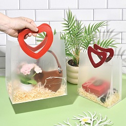 10個入り、2種類のデザイン、つや消し半透明の長方形PVCプラスチック製収納袋、赤いPUレザーのハート型穴付きハンドル付き  買い物袋  透明  16~21x8~11x18.5~22cm  5個/スタイル&nbsp;ABAG-YW0001-24