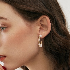 女性用天然真珠の耳スタッド  リング 925 スターリングシルバー イヤリング、S925 スタンプ付き  18KGP本金メッキ  26mm&nbsp;EJEW-P231-16G
